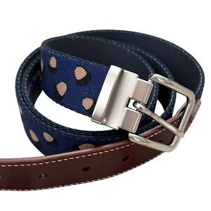 Peter Millar Men's Acorn Print Canvas Leather Belt OS Golf Summer Casual